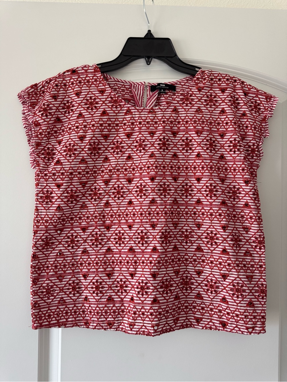 100% Cotton Coco Colette Red Eyelet Boxy Blouse Size S